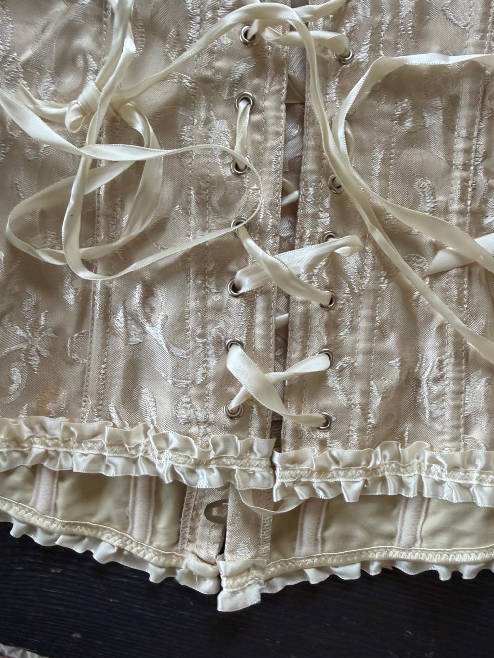 Ivory Lace-Up Brocade Corset Bustier Satin Top L NWOT - Picture 15 of 16